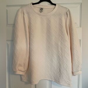 Anne Klein Classic Chic Ivory Quilted Pullover w/ballon sleeves sweater XL EUC